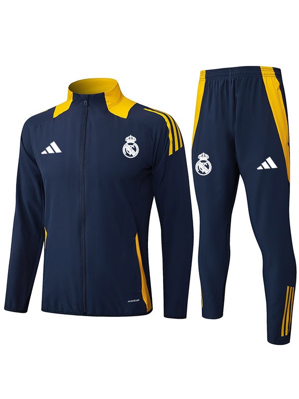 Real Madrid veste de football survêtement de sport fermeture éclair complète uniforme pour homme kit d'entraînement bleu marine manteau de football extérieur 2024-2025