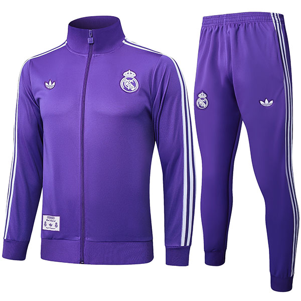 Real Madrid veste de football survêtement de sport violet fermeture éclair complète uniforme pour homme kit d'entraînement manteau de football extérieur 2025-2026