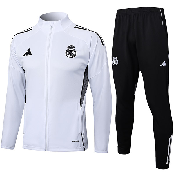 Real Madrid veste de football survêtement de sport blanc noir fermeture éclair complète uniforme kit d'entraînement pour hommes manteau de football extérieur 2025-2026