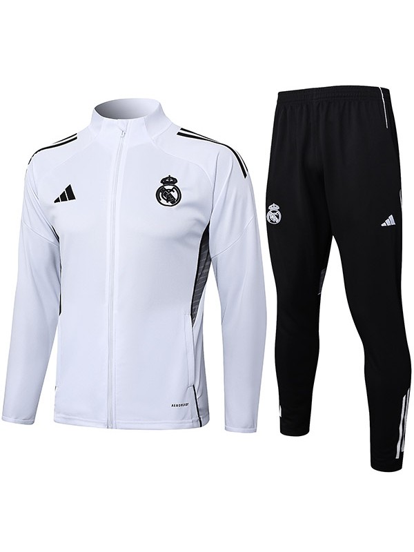 Real Madrid veste de football survêtement de sport blanc noir fermeture éclair complète uniforme kit d'entraînement pour hommes manteau de football extérieur 2025-2026