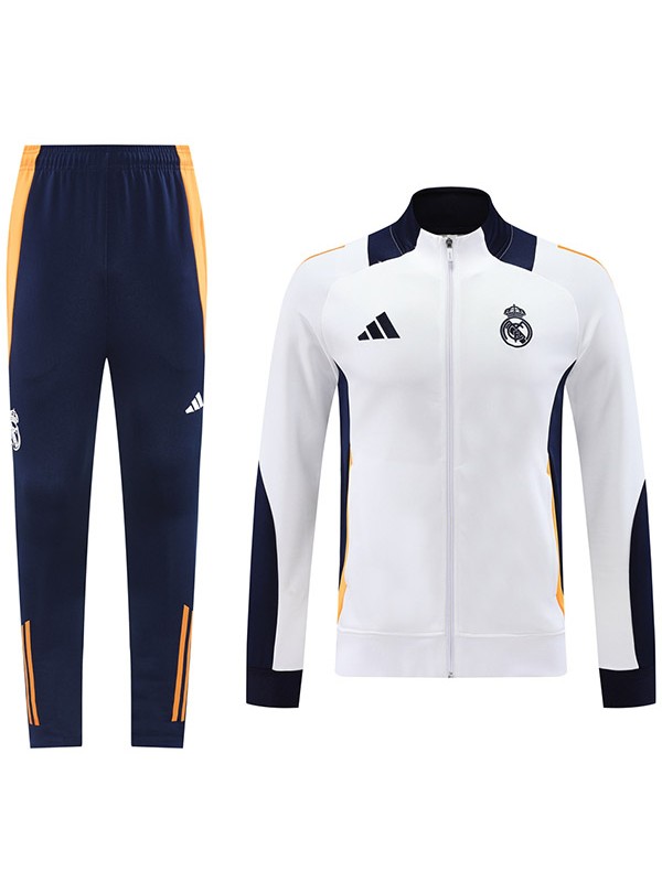 Real madrid veste de football vêtements de sport blanc bleu marine survêtement complet fermeture éclair costume kit d'entraînement pour hommes manteau de football en plein air 2024-2025