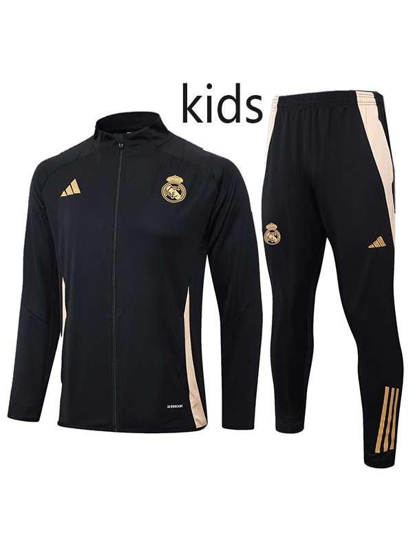 Real madrid jacket kids kit football sportswear tracksuit black gold long zip-neck youth training uniform outdoor children soccer coat 2024-2025