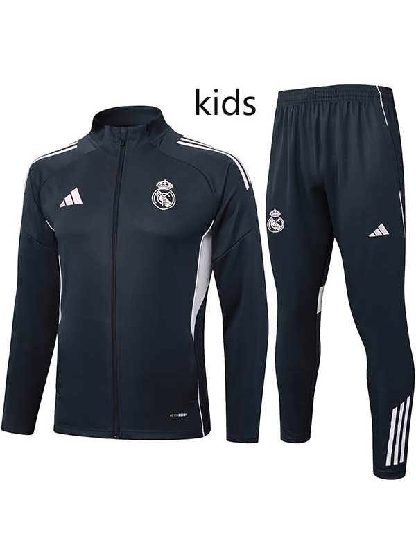 Real madrid veste survêtement enfant grise tenue d'entraînement jeunes équipement 2025-2026