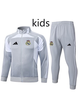 Real madrid veste survêtement gris clair tenue enfant uniforme junior mini-kit d'entraînement 2025-2026