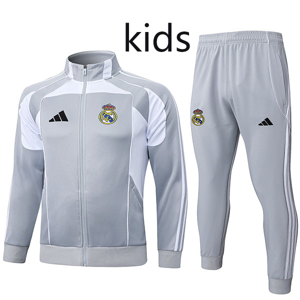 Real madrid veste survêtement gris clair tenue enfant uniforme junior mini-kit d'entraînement 2025-2026