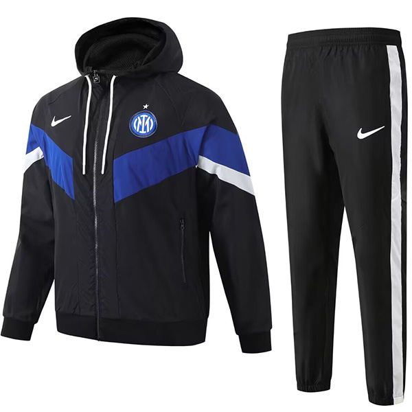 Real madrid veste coupe-vent à capuche survêtement de football vêtements de sport noir et bleu fermeture éclair complète uniforme kit d'entraînement pour hommes manteau de football en plein air 2024-2025