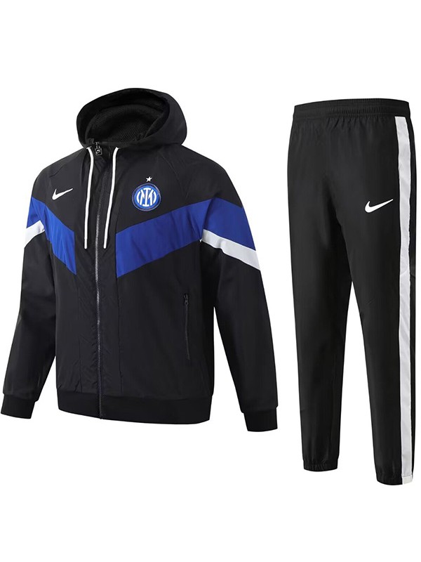 Real madrid veste coupe-vent à capuche survêtement de football vêtements de sport noir et bleu fermeture éclair complète uniforme kit d'entraînement pour hommes manteau de football en plein air 2024-2025