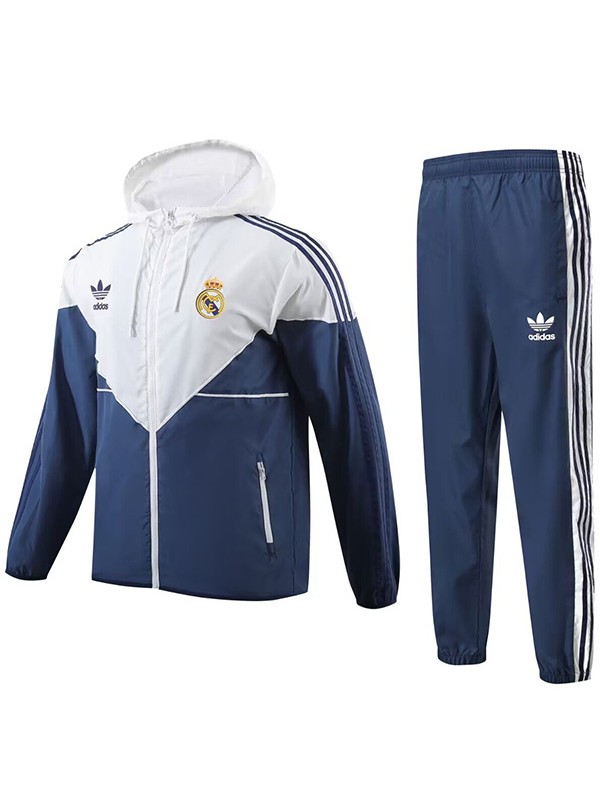 Real madrid veste coupe-vent à capuche survêtement de football vêtements de sport fermeture éclair noire uniforme kit d'entraînement pour hommes, manteau de football en plein air 2024-2025