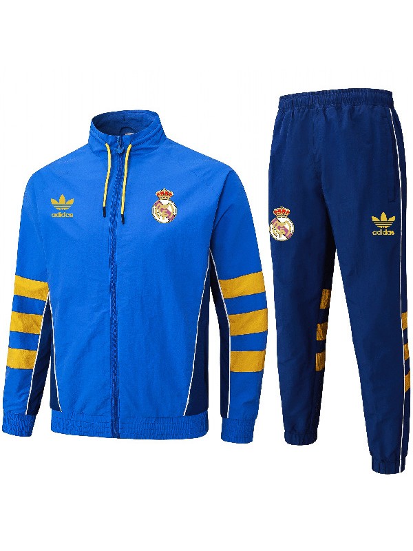 Real madrid coupe-vent veste à capuche football sportswear survêtement fermeture éclair complète entraînement pour hommes bleu kit manteau de football en plein air 2025-2026