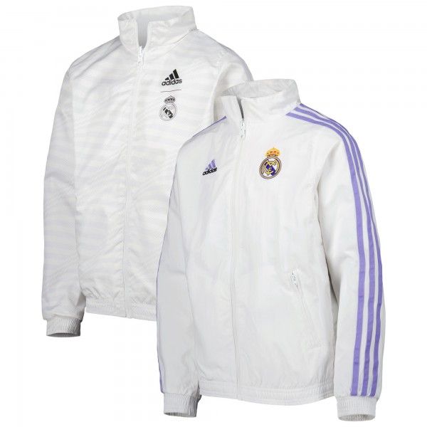 Real madrid windbreaker jacket football sportswear tracksuit full zip men's training features a design inspired track top white kit outdoor soccer coat 2025-2026
