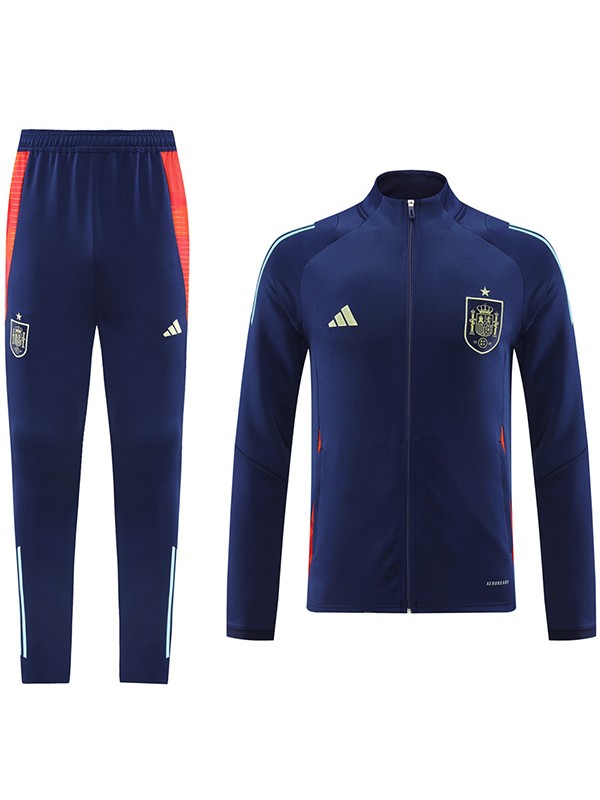 Spain veste de sport de football survêtement fermeture éclair complète kit d'entraînement de la marine pour hommes manteau de football en plein air 2024-2025