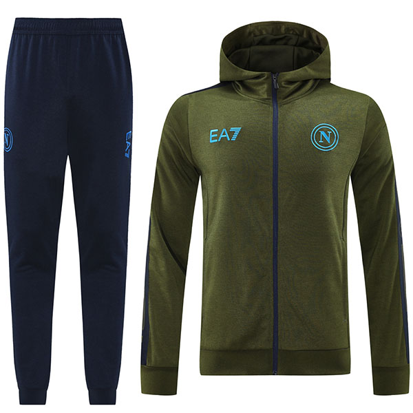 SSC napoli hoodie jacket football sportswear tracksuit full zipper men's training kit athletic outdoor uniform green navy soccer coat 2024-2025