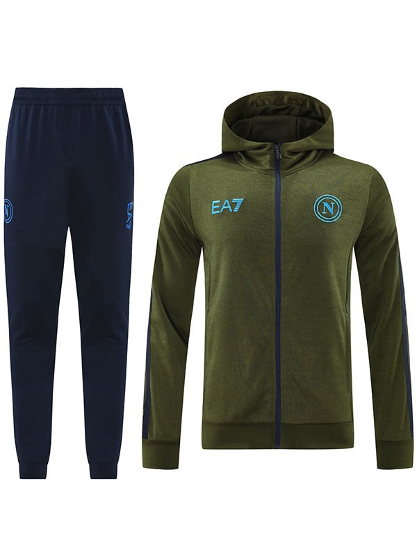 SSC napoli hoodie jacket football sportswear tracksuit full zipper men's training kit athletic outdoor uniform green navy soccer coat 2024-2025