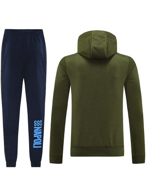 SSC napoli hoodie jacket football sportswear tracksuit full zipper men's training kit athletic outdoor uniform green navy soccer coat 2024-2025