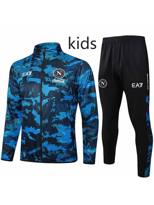 SSC napoli jacket kids kit football sportswear tracksuit blue black long zip-necked youth training uniform outdoor children soccer coat 2024-2025