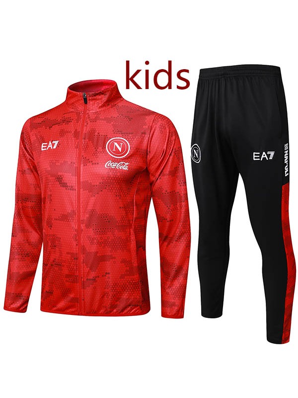 SSC napoli jacket kids kit football sportswear tracksuit red black long zip-necked youth training uniform outdoor children soccer coat 2024-2025