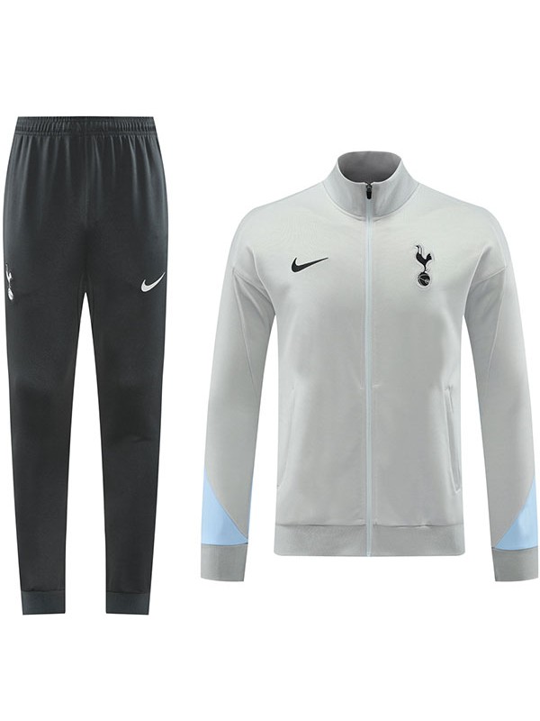 Tottenham Hotspur veste de football vêtements de sport gris noir survêtement fermeture éclair complète kit d'entraînement pour hommes manteau de football en plein air 2024-2025