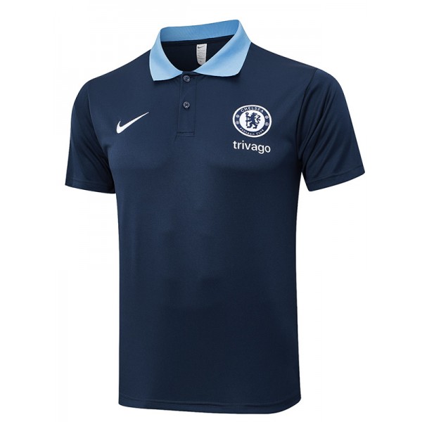 Chelsea polo jersey training uniform men's soccer sportswear football all navy kit tops sports shirt 2024-2025