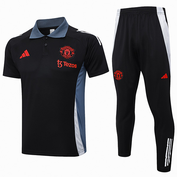 Manchester United polo jersey training uniform men's soccer sportswear football kit tops sports black shirt 2024-2025