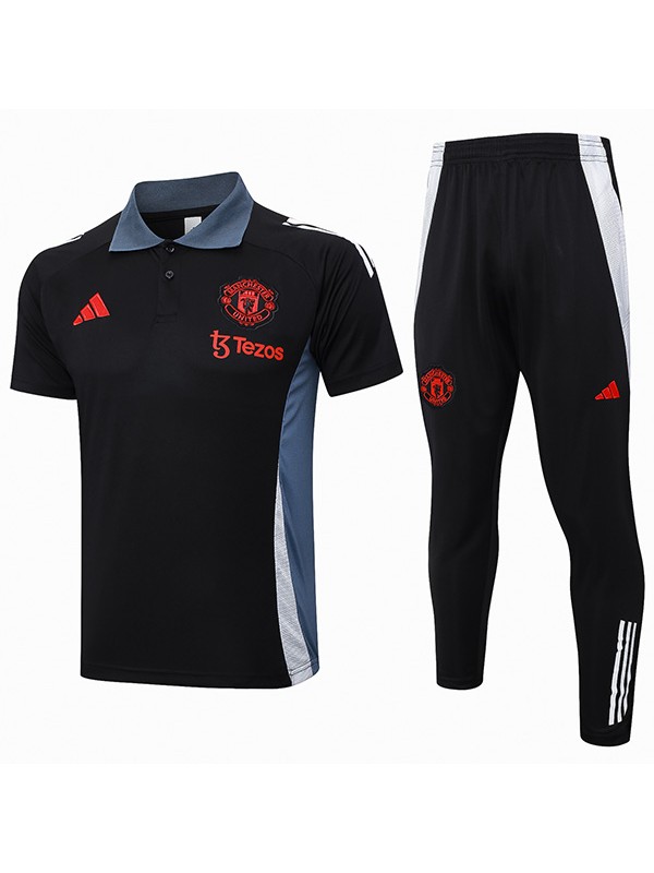 Manchester United polo jersey training uniform men's soccer sportswear football kit tops sports black shirt 2024-2025