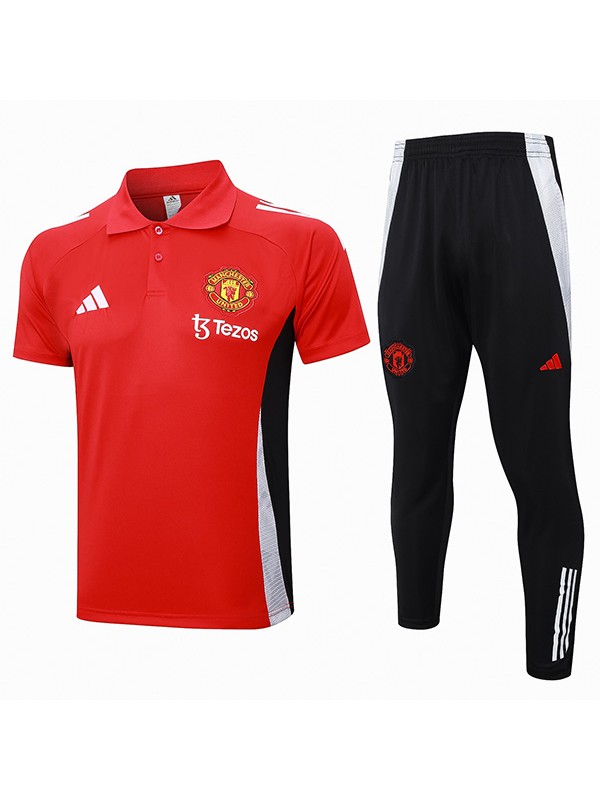 Manchester United polo jersey training uniform men's soccer sportswear football kit tops sports red black shirt 2024-2025