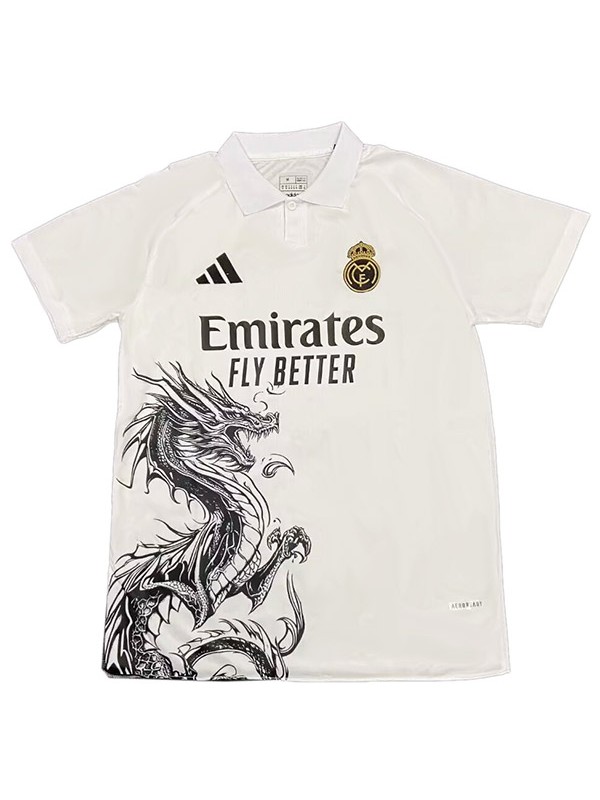 Real madrid dragon polo maillot tenue d'entraînement tenue de sport de football homme blanc bleu hauts de football 2025-2026