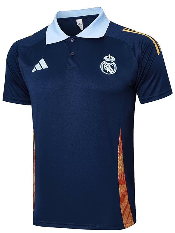 Real madrid polo jersey navy training soccer uniform men's sportswear football kit tops sport shirt 2024-2025