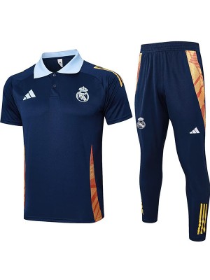 Real madrid polo jersey navy training soccer uniform men's sportswear football kit tops sport shirt 2024-2025