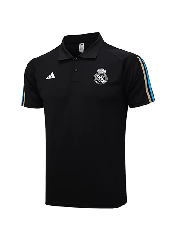 Real madrid maillot polo uniforme de formation maillot de sport de football noir pour hommes 2023-2024