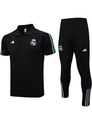 Real madrid maillot polo uniforme de formation maillot de sport de football noir pour hommes 2023-2024