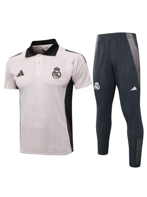 Real madrid polo jersey training uniform men's soccer sportswear football kit tops sports gray black shirt 2024-2025