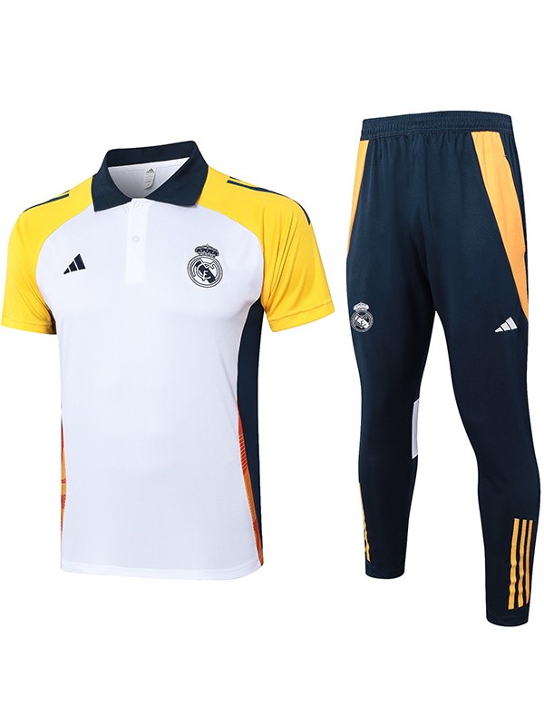 Real madrid polo jersey training uniform men's soccer sportswear football white navy kit tops sports shirt 2024-2025