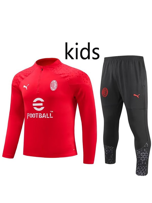 AC milan tracksuit kids kit soccer pants suit sports set zipper necked cleats youth uniform children red football mini training kit 2023-2024