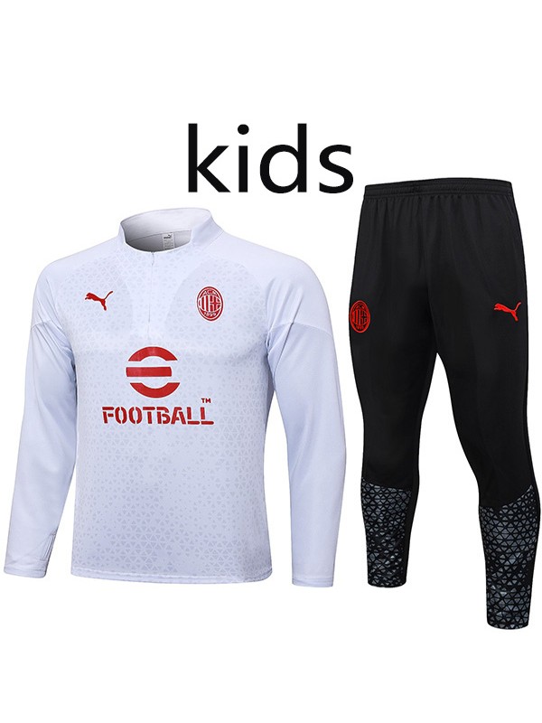 AC milan tracksuit kids kit soccer pants suit sports set zipper necked cleats youth uniform children white football mini training kit 2023-2024