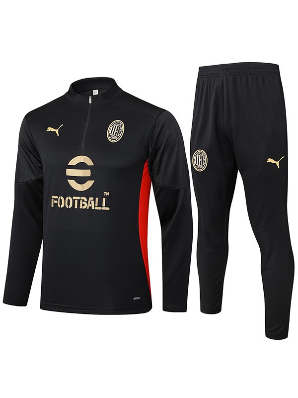 AC milan survêtement pantalon de football costume ensemble de sport noir demi-fermeture éclair col uniforme vêtements pour hommes kit d'entraînement de football 2024-2025