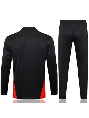 AC milan survêtement pantalon de football costume ensemble de sport noir demi-fermeture éclair col uniforme vêtements pour hommes kit d'entraînement de football 2024-2025