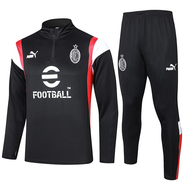 AC milan tracksuit soccer pants suit sports set half zip necked uniform men's black clothes football training kit 2023-2024