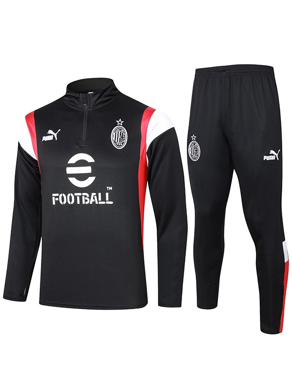 AC milan tracksuit soccer pants suit sports set half zip necked uniform men's black clothes football training kit 2023-2024