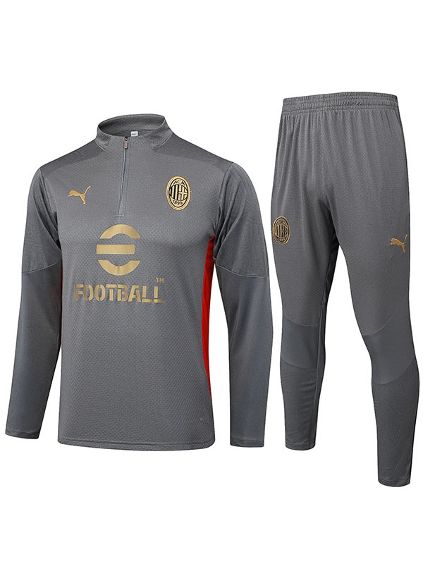AC milan survêtement de football ensemble de sport col zippé uniforme gris vêtements pour hommes kit d'entraînement de football 2024-2025