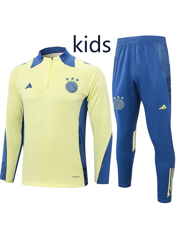 Ajx tracksuit kids kit soccer pants suit sports set zipper necked cleats youth uniform children football mini training yellow navy kit 2024-2025