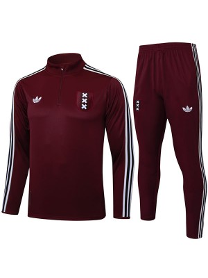 Ajx survêtement de football ensemble de sport demi-zip col marron uniforme pour hommes vêtements d'entraînement de football 2025-2026