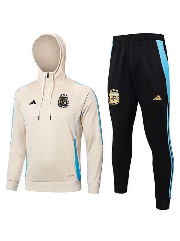 Argentina hoodie jacket football sportswear tracksuit zipper-neck men's training kit outdoor soccer light gray black coat 2024-2025