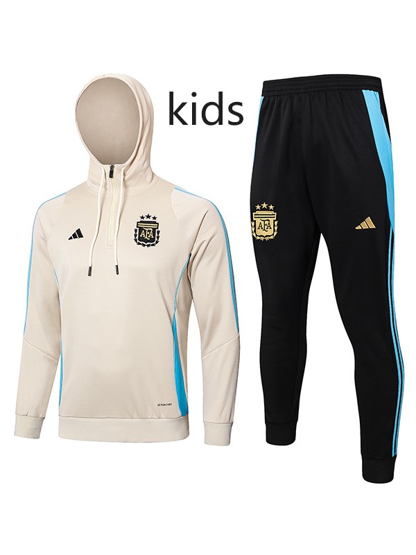 Argentina hoodie jacket kids football sportswear mini tracksuit zipper-neck youth's training kit children outdoor soccer gray black coat 2024-2025