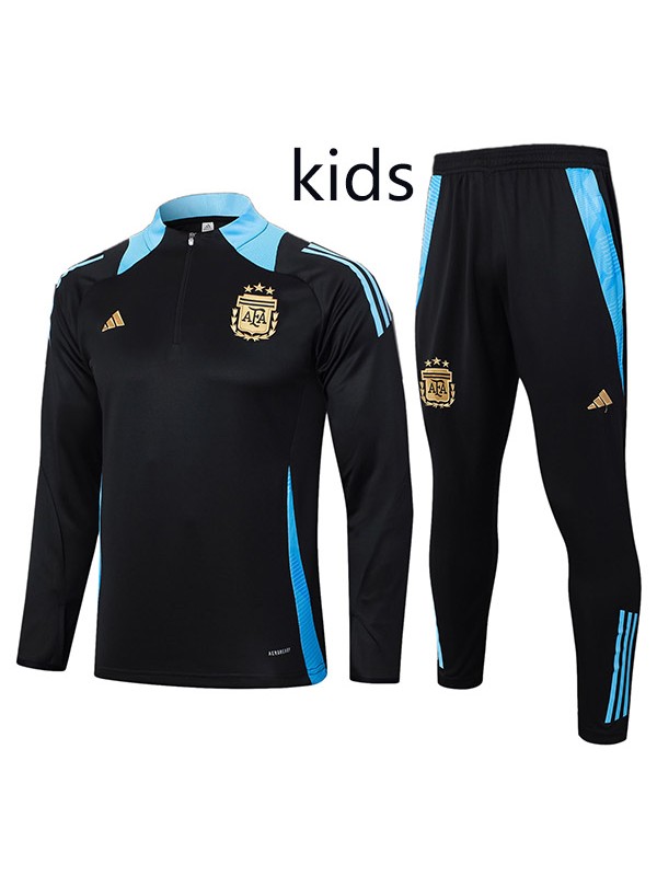 Argentina tracksuit kids kit soccer pants suit sports set zipper necked all black cleats youth uniform children football mini training kit 2024-2025