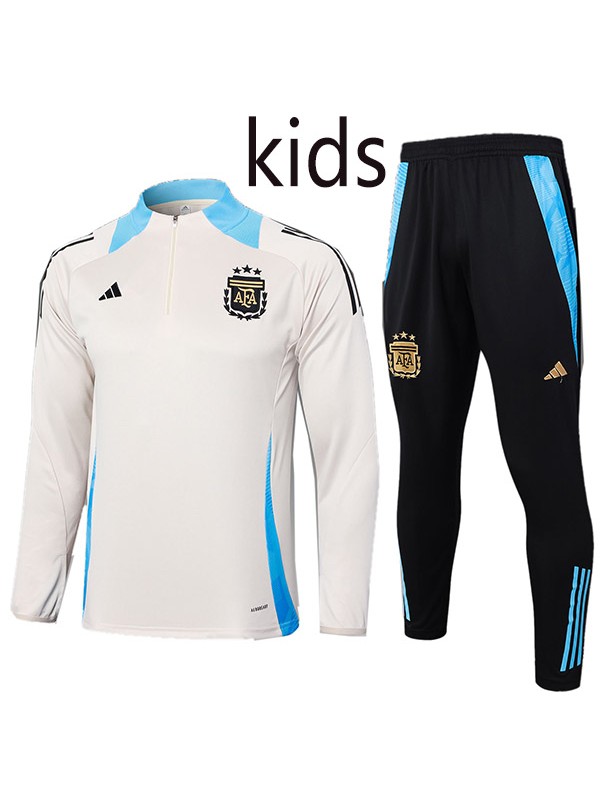 Argentina tracksuit kids kit soccer pants suit sports set zipper necked cleats youth uniform children football mini training white black kit 2024-2025