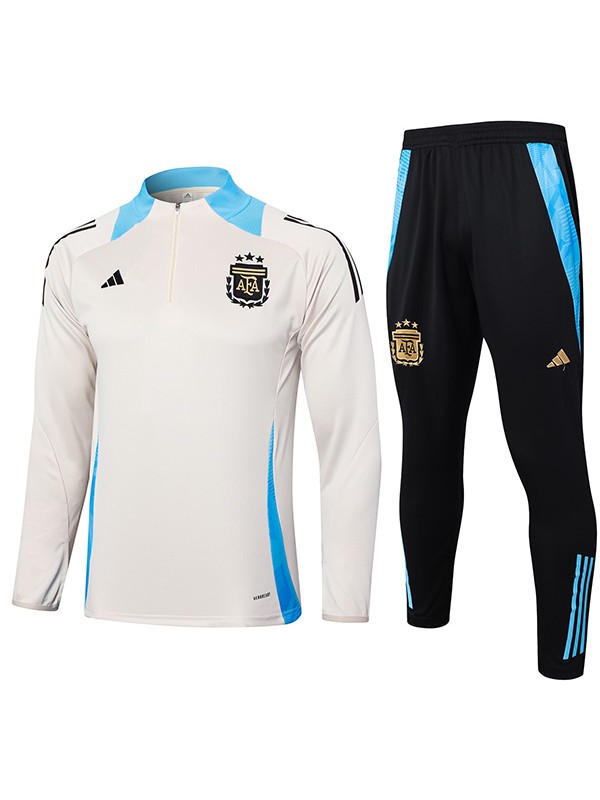 Argentina survêtement de football pantalon costume ensemble de sport uniforme à col demi-fermeture éclair tenue d'entraînement de football homme beige 2024-2025
