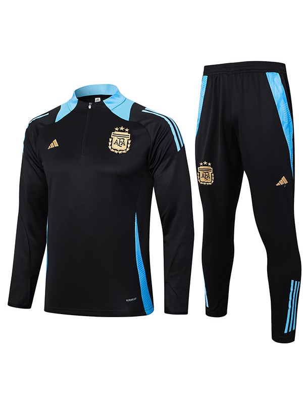 Argentina survêtement de football pantalon costume ensemble de sport uniforme à col demi-fermeture éclair tenue d'entraînement de football homme noir 2024-2025