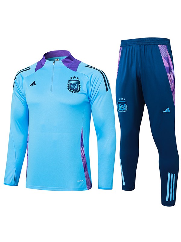 Argentina survêtement de football pantalon costume ensemble de sport uniforme à col demi-fermeture éclair tenue d'entraînement de football homme bleue 2024-2025