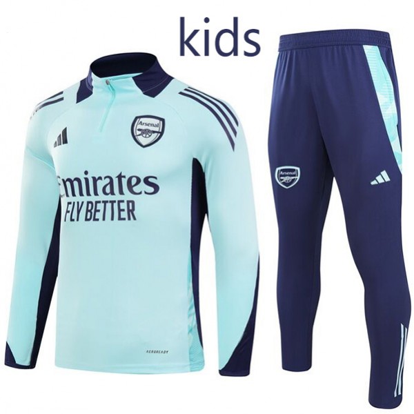 Arsenal tracksuit kids kit soccer pants suit sports set half zipper-necked light blue navy cleats youth uniform children football mini training kit 2024-2025