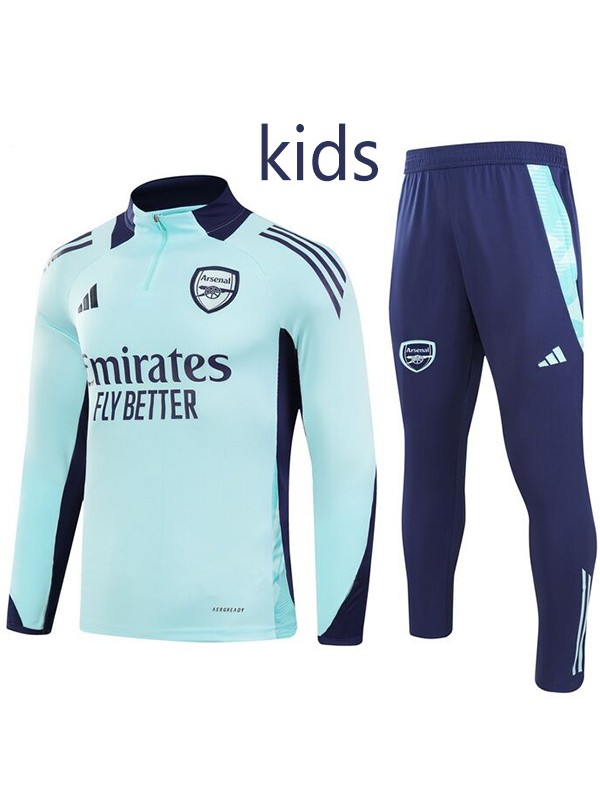 Arsenal tracksuit kids kit soccer pants suit sports set half zipper-necked light blue navy cleats youth uniform children football mini training kit 2024-2025